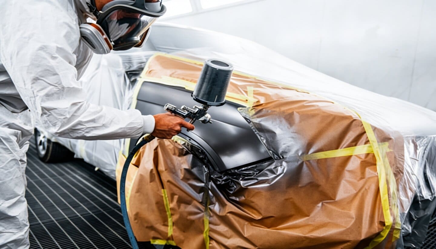 Hombre pintando coche a pistola